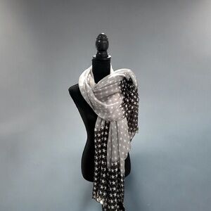 Beautiful blue, white and soft gray sheer oversized scarf. Star print. NWOT‎